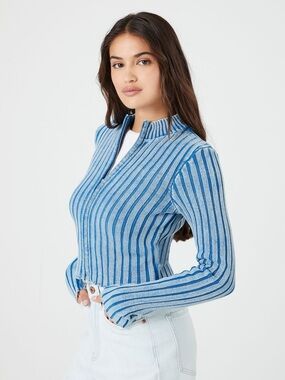 Forever 21 RIBBED KNIT ZIP-UP SWEATER XS